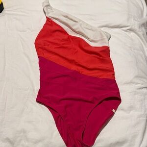 Summersalt One-Shoulder Swimsuit in Red, Pink, and Cream
